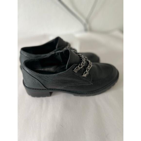 Chain Lug Chunky Loafers Women 7.5 Schutz Black Leather Sole Platform Shoes Edgy - Picture 3 of 10